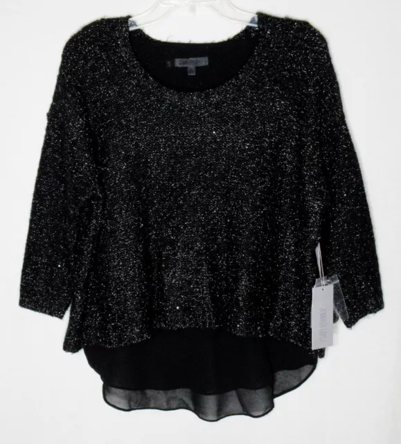 Nwt Womens Sz M 8-10 Jennifer Lopez Black & Silver Lurex Sequin Shimmer Sweater