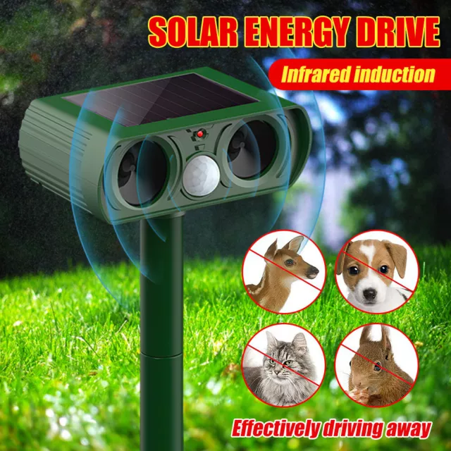 Solar Powered Cat Repellent Scarer Deterrent Ultra Sonic Dog Fox Cat Pest Animal