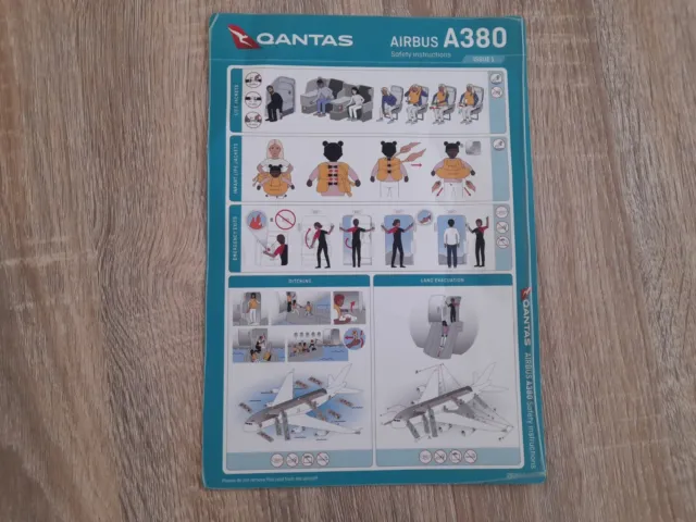 Qantas - Airbus A380 In-flight Airline Safety Instructions Card Issue 1 DAMAGED