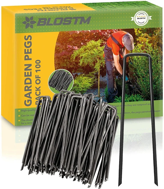 100 x pioli da giardino zincati metallo membrana paesaggio erbaccia pile spille a U ganci