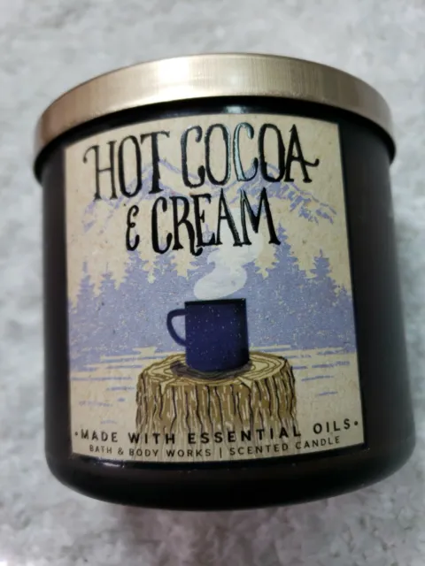 Bath & Body Works HOT COCOA & CREAM Large 3-Wick Candle 14.5 oz w Essential Oils