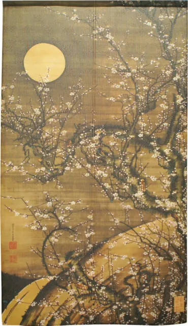 Noren Japanese Door Curtain White Plum Blossom Moonlight Night JAKUCHU ITO Japan