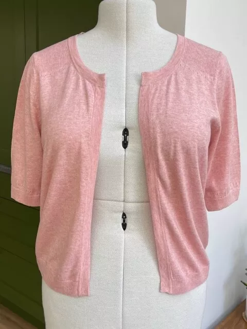 Ladies Next size 12 pink fine knit cotton open cardigan, short sleeve