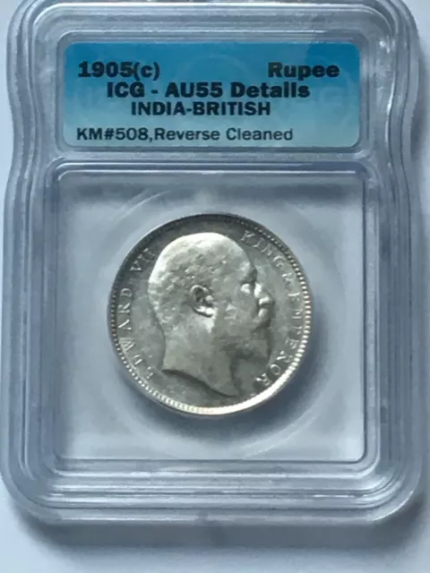 1905 C rupia británica India KM508 ICG AU55 detalles