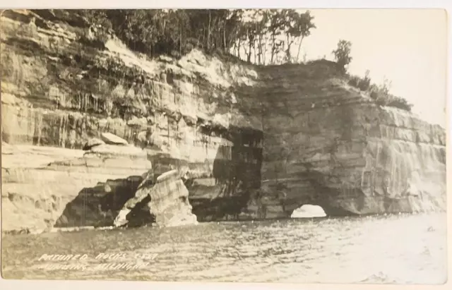 RPPC Pictured Rocks Munising Michigan MI 1940s Real Photo Postcard B43