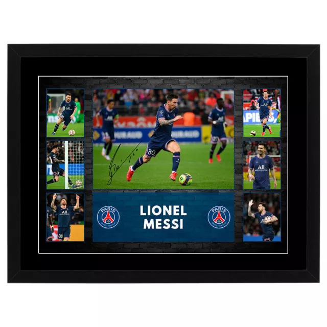 Lionel Messi Psg Signed Framed Poster Ronaldo Neymar Mbappe Soccer Memorabilia