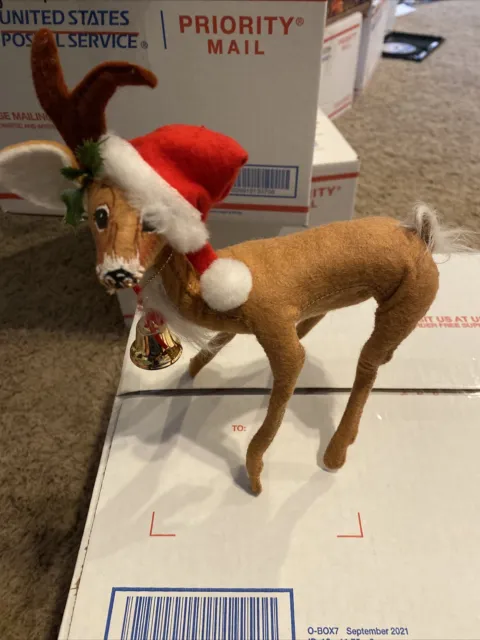 Christmas Annalee Deer Reindeer w/bell & Santa hat. Excellent condition. 1992 8