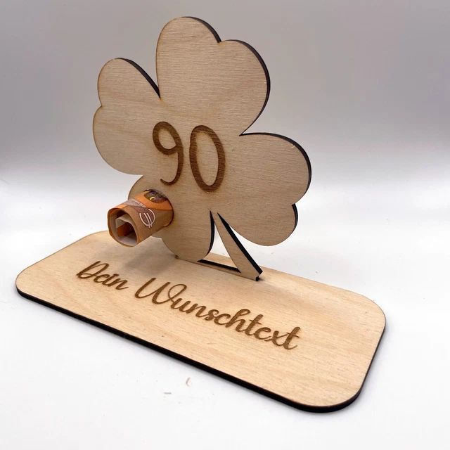 GELDGESCHENK RUNDER GEBURTSTAG, Kleeblatt, mit Wunschtext 90.Geburtstag