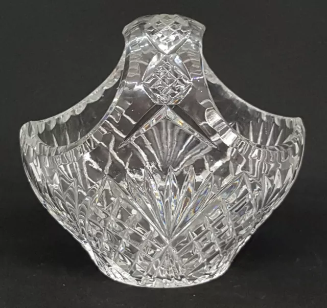 Clear cut glass vintage Art Deco antique large flower basket bowl / vase