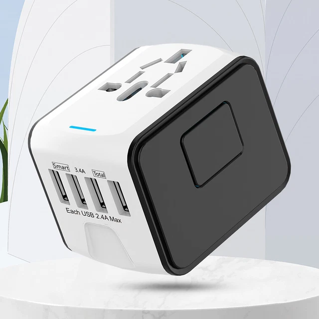 Outlet Adapter 4USB AC Power Plug Adapter for USA EU UK AU Cell Phone Laptop