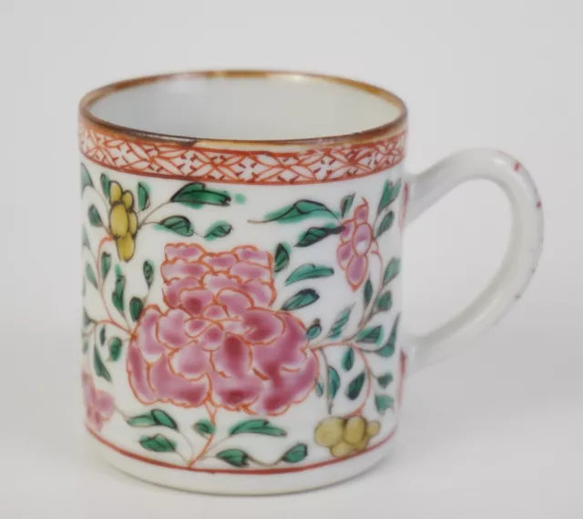 Antique Chinese Famille Rose Porcelain Peony Mug QING 18th century