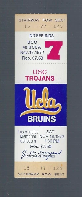 Vintage 1972 Ncaa Usc Trojans @ Ucla Bruins Football Full Unused Ticket