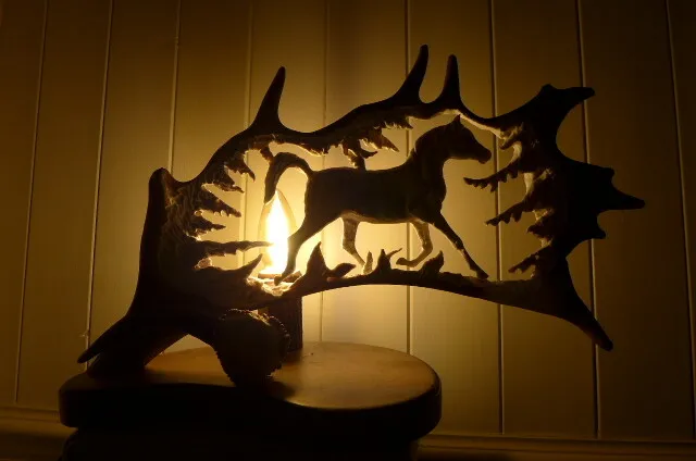 Fallow Deer Antler Lamp With Arabian Horse Design Handmade Art Unique Gift 30.01