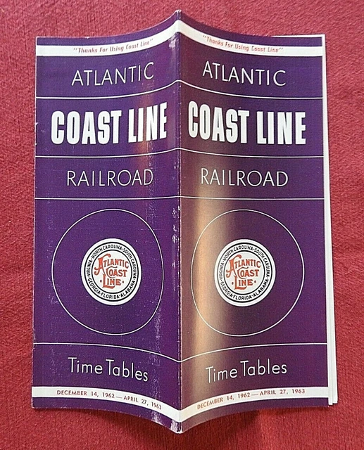 1963 Atlantic Coast Railroad Time Table Schedule Brochure Nice