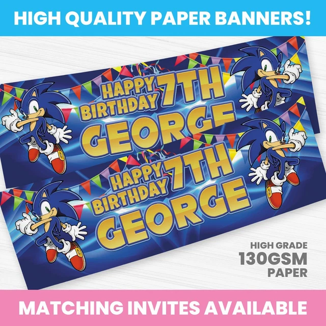 Personalised sonic the hedgehog birthday banner children party banner