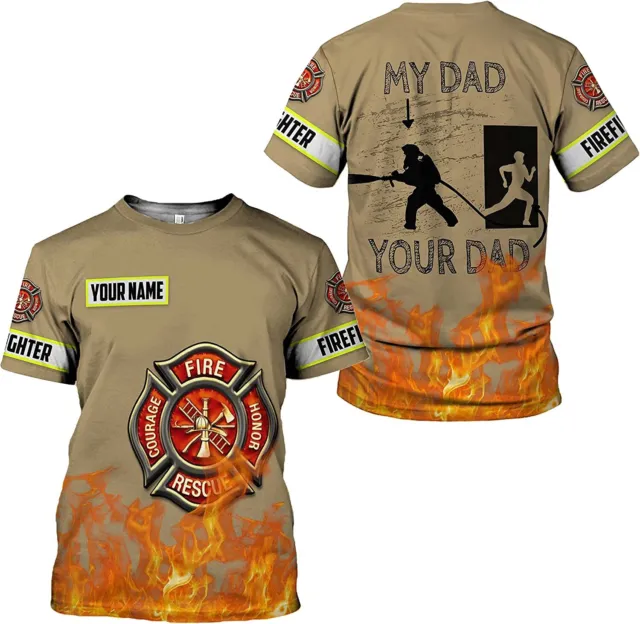 Personalized Firefighter Husband Father Fireman for Dad T-Shirt, Best Firefighte