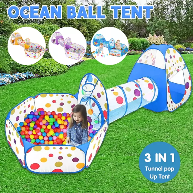 3 In 1 Ocean Kids Baby Play Tent Pop Up Playhouse Portable Baby Tunnel Ball Pit