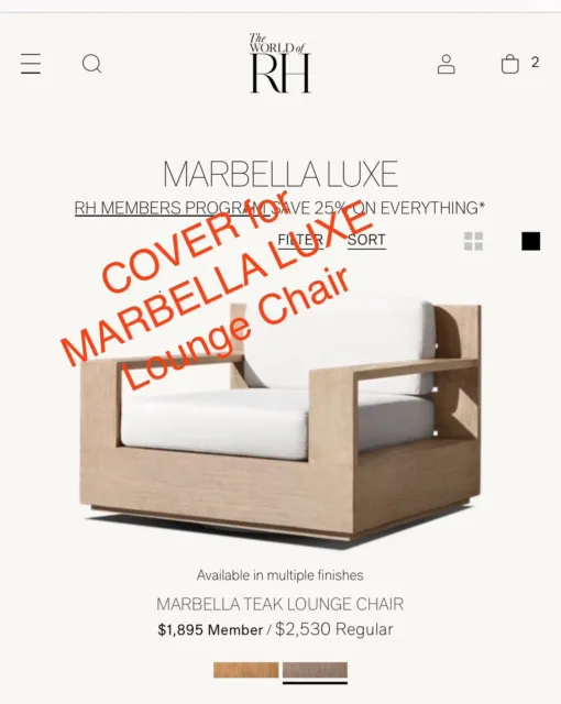 ✨ NEW ✨ RH RESTORATION HARDWARE   PATIO Cover for MARBELLA Luxe Lounge Chair