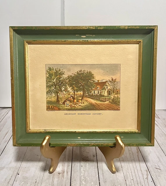 Vintage Framed "AMERICAN HOMESTEAD AUTUMN" Print Currier and Ives Original Frame