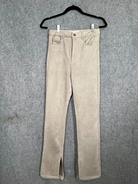 Zara Pants Women 4 Gray Suede Mid Rise Straight Leg Split hem Casual