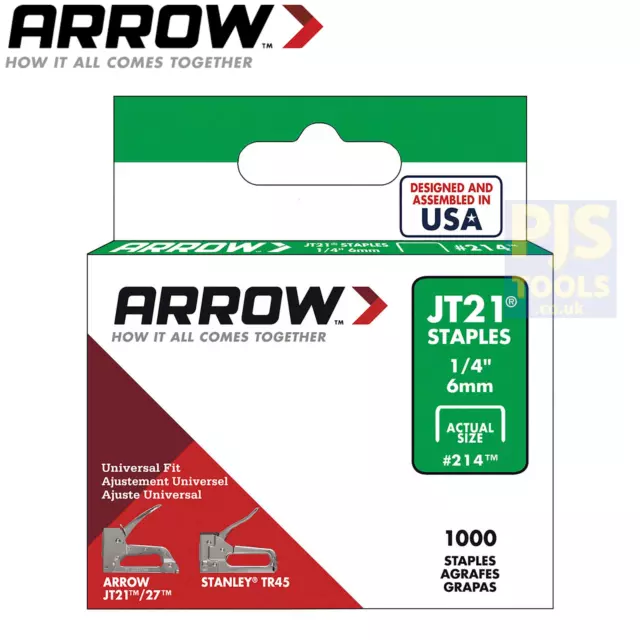 1000 o 5000 x Arrow JT21 T27 graffette 1/4 pollici 6 mm e 5/16 8 mm