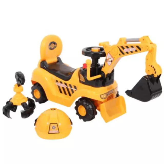 RICCO 2 in 1 Ride On Toy Digger Excavator Grabber Bulldozer with Helmet - New IB