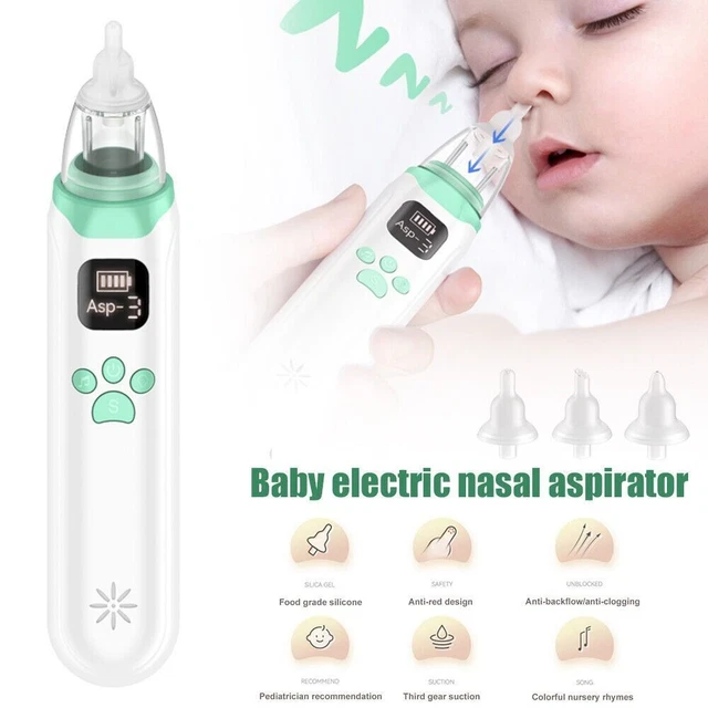 Aspirateur Nasal Bébé Électrique Rechargeable - 3 Niveaux D'Aspiration, 3 Embouts Silicone, Fonction Musicale Et Lumières - 8