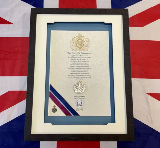 Royal Air Force RAF gift  Oath of Allegiance (framed with metal Cap Badge)