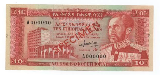 Ethiopia 10 Dollars 1966 Pick 27 Specimen Unc
