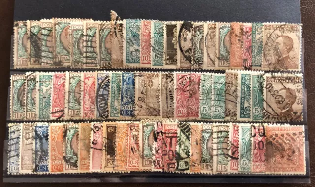 Stock card job lot of 60 vintage Italy stamps, used, mixed years & condition
