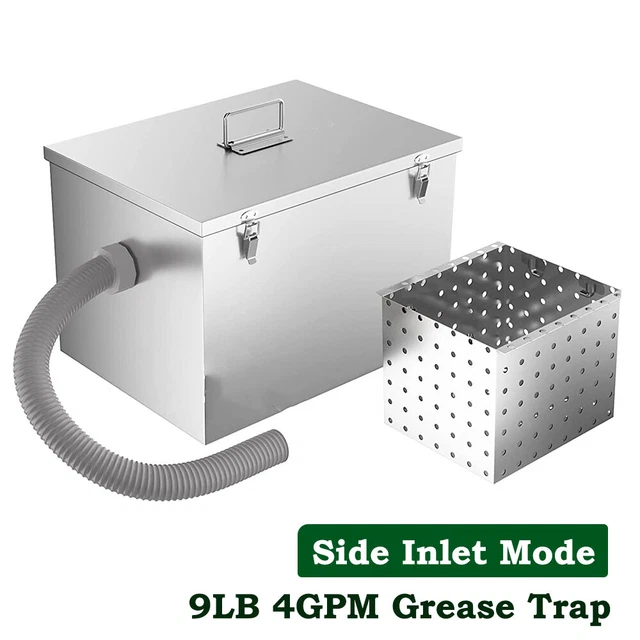 9LB Stainless Steel 4GPM Grease Trap Interceptor W/ Basket Side Inlet