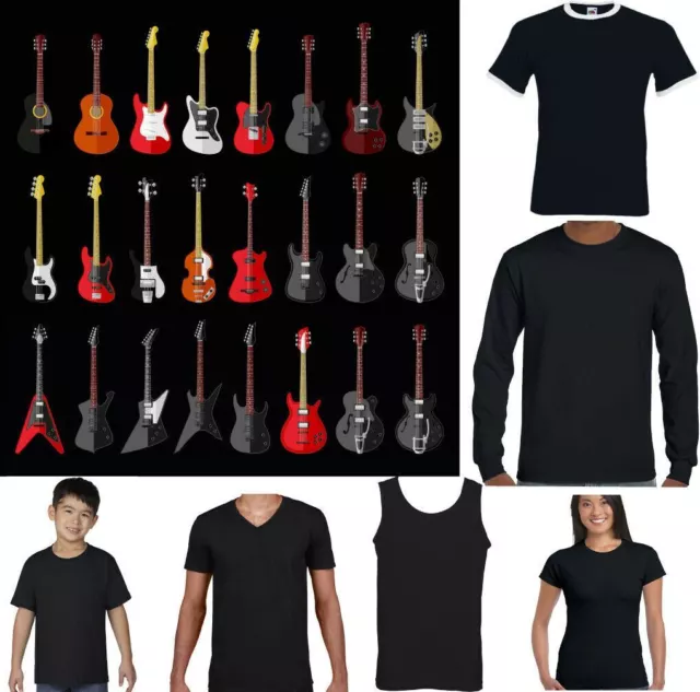 Guitarra Colección Música Camiseta Eléctrico Acústica Bass Banda Player Héroe