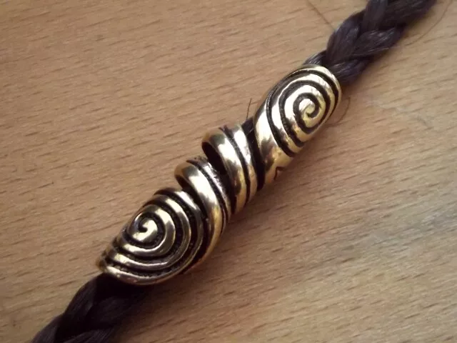 Große Bartperle mit Spiralen aus Bronze - Keltische Haarperle, Perle, Schmuck