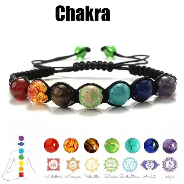 7 Chakra Naturstein Heilung Balance Perlen Lava Armband Yoga Reiki Gebet UK