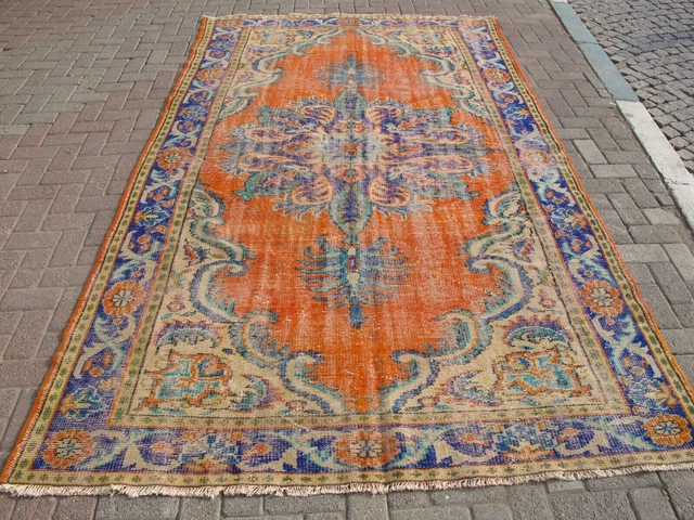 Large Handmade Rug 6x10 Red Blue Turkish Traditional Oriental Wool Carpet Floral