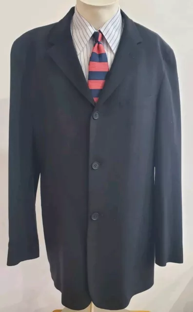 EMPORIO ARMANI Men Blazer 44 Black Sharkskin Three Button Sport Coat Wool Italy