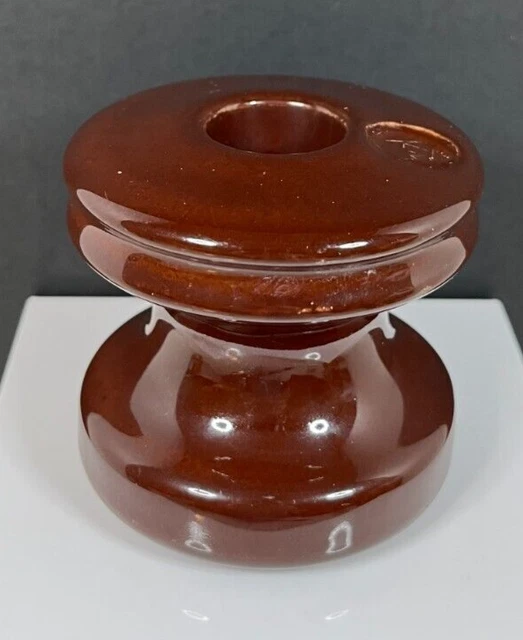 Vintage Brown Porcelain High Voltage Power Line Wire Insulator - Marked LM 3