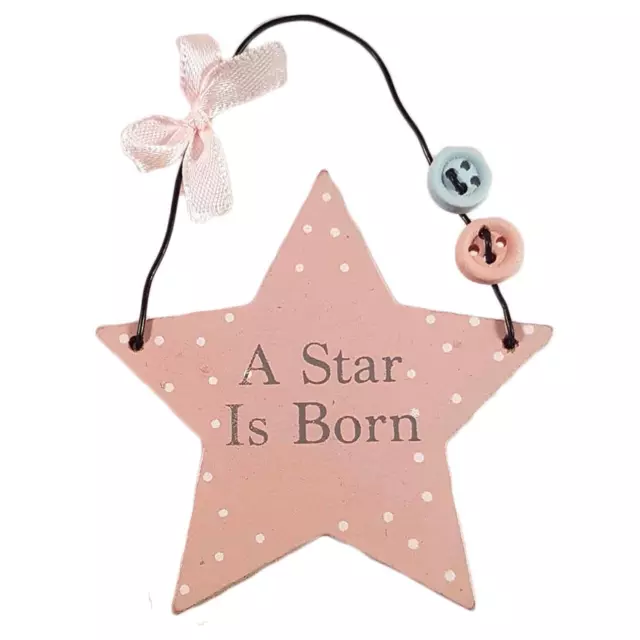 Corazón De Madera Bebé Recién Nacido Niño Niña Estrella Botones Azul Rosa Lindo 2