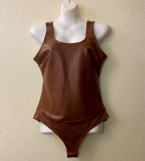 PINSY BODYSUIT SHAPEWEAR Womens XL Vegan Leather Stretch Scoop Neck