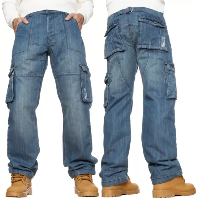 Mens Cargo Jeans Combat Trousers Heavy Duty Work Casual Big Tall Denim Pants