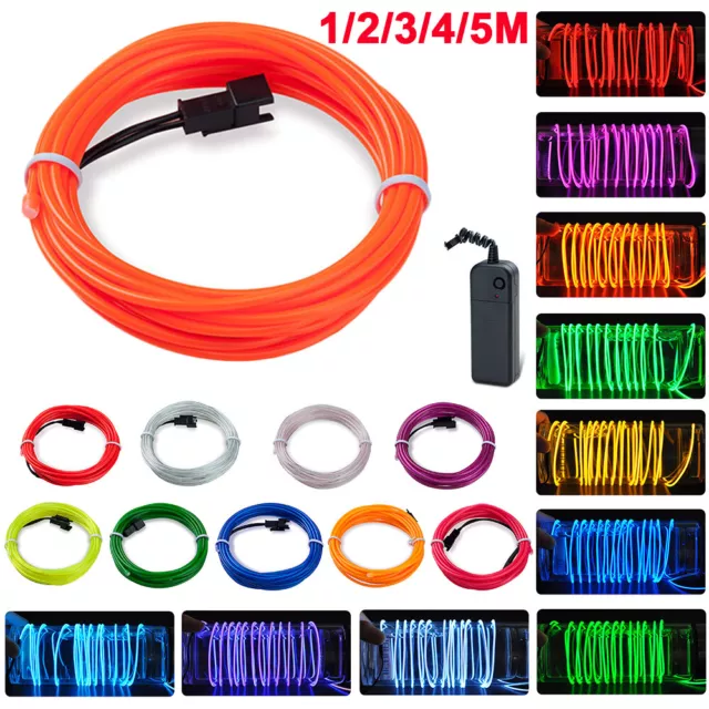 1/2/3/5M Neon LED String Lights Battery Operated Glow EL Wire Strip Party DIY UK