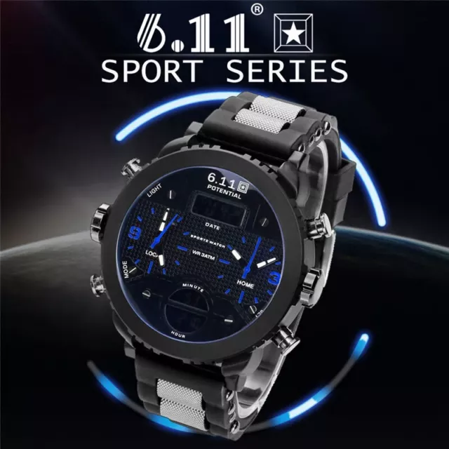 New Style Big Men's Watches Sport Quartz Wristwatches  LED Digital Dual Display