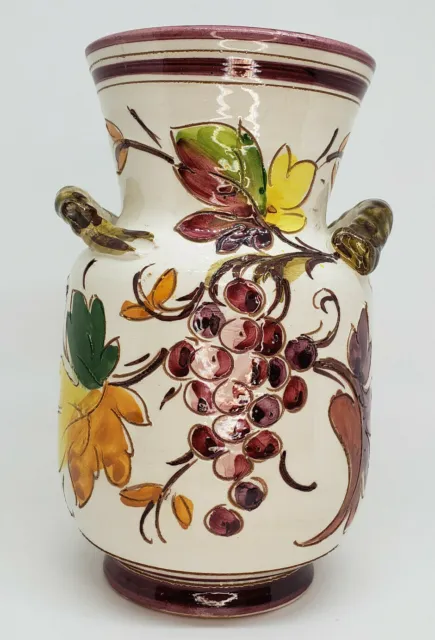 Inarco Italian Fruit Foilage Urn Style Vase Vintage Hand Painted
