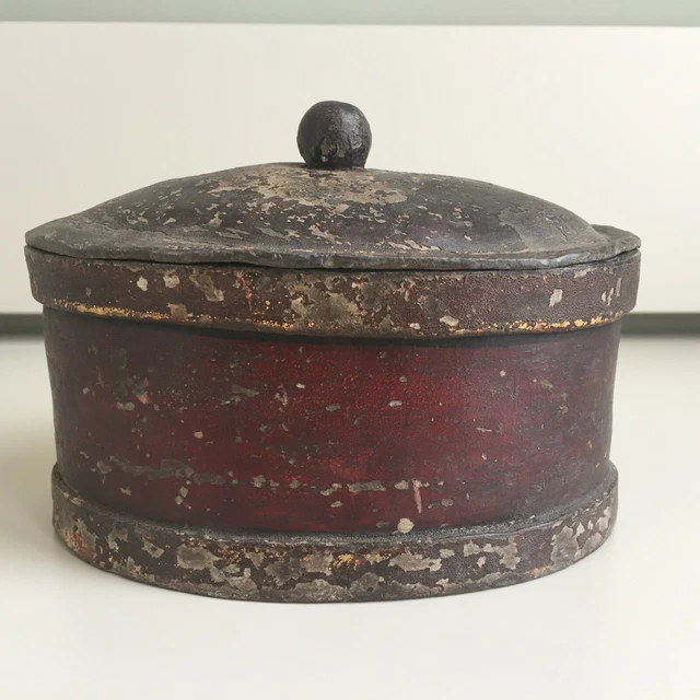ANTIQUE LEAD Tobacco Jar Box c1800 Original Paint Plain Finial