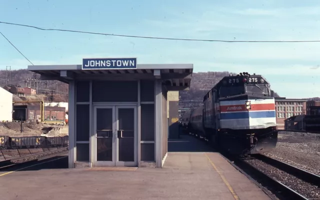 Conrail-PC-PRR Johnstown,PA Station wTrain Orig Kodachrome Slide H6