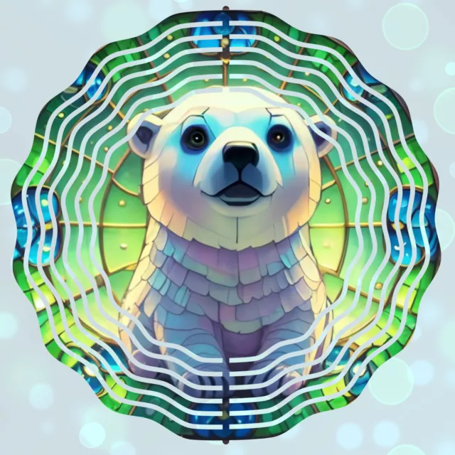 Wind Spinner 10" Baby Polar Bear Stained Glass Look Double Sided WindSpinner