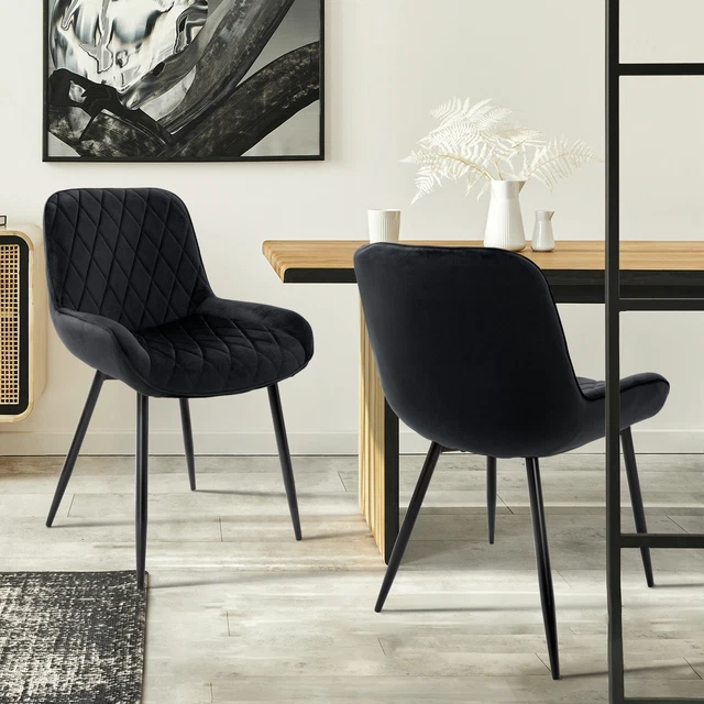 Lot De 2 Chaises En Velours Bleu Foncé Rétro - Pieds Noirs Acier - 81 Cm - Déjà Assemblées