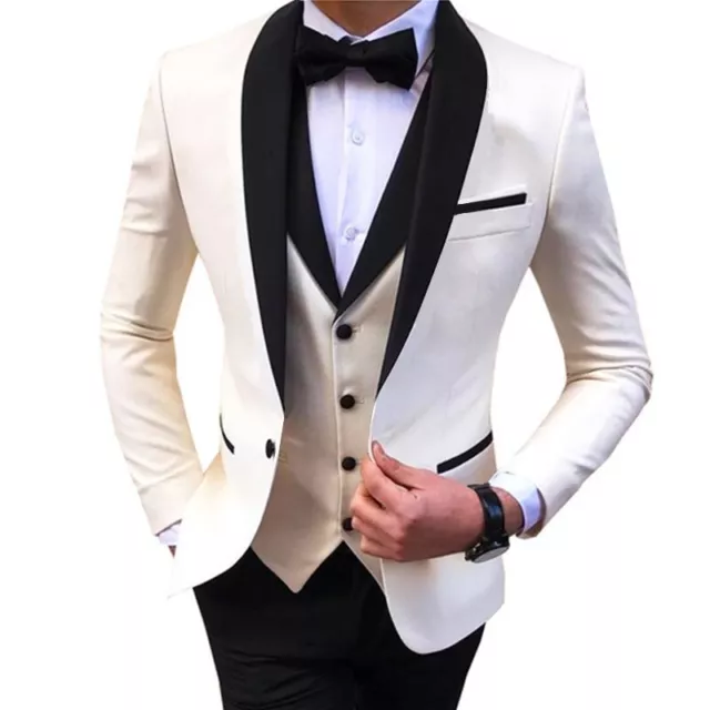 Men Slim Business Suit Three-piece Solid Color Elegant Ball Wedding Groom Suit 2