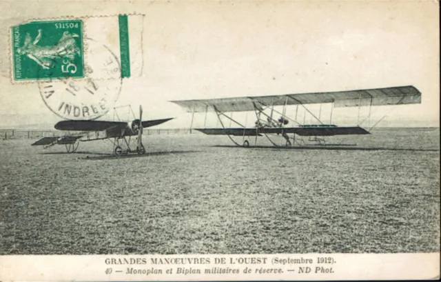 CPA - Grandes Manoeuvres de l'ouest sept 1912 monoplan et biplan militaire