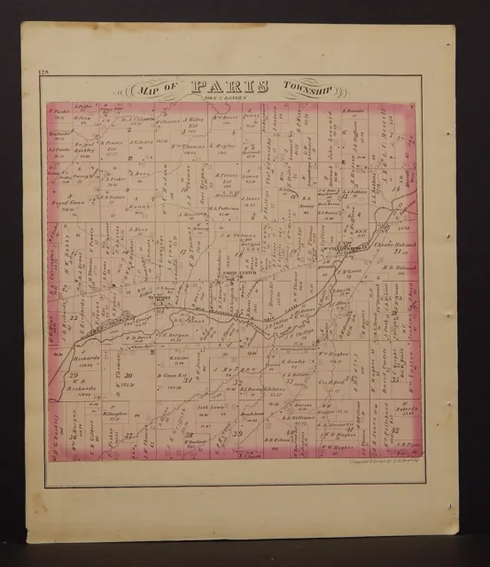 Ohio Portage County Map Paris Township 1874 Dbl Side  Y14#35